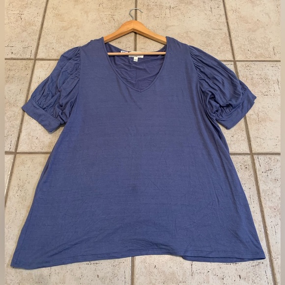 💜 Kim & Cami Los Angeles Puff Sleeve V-Neck Top X-Large - Picture 5 of 8